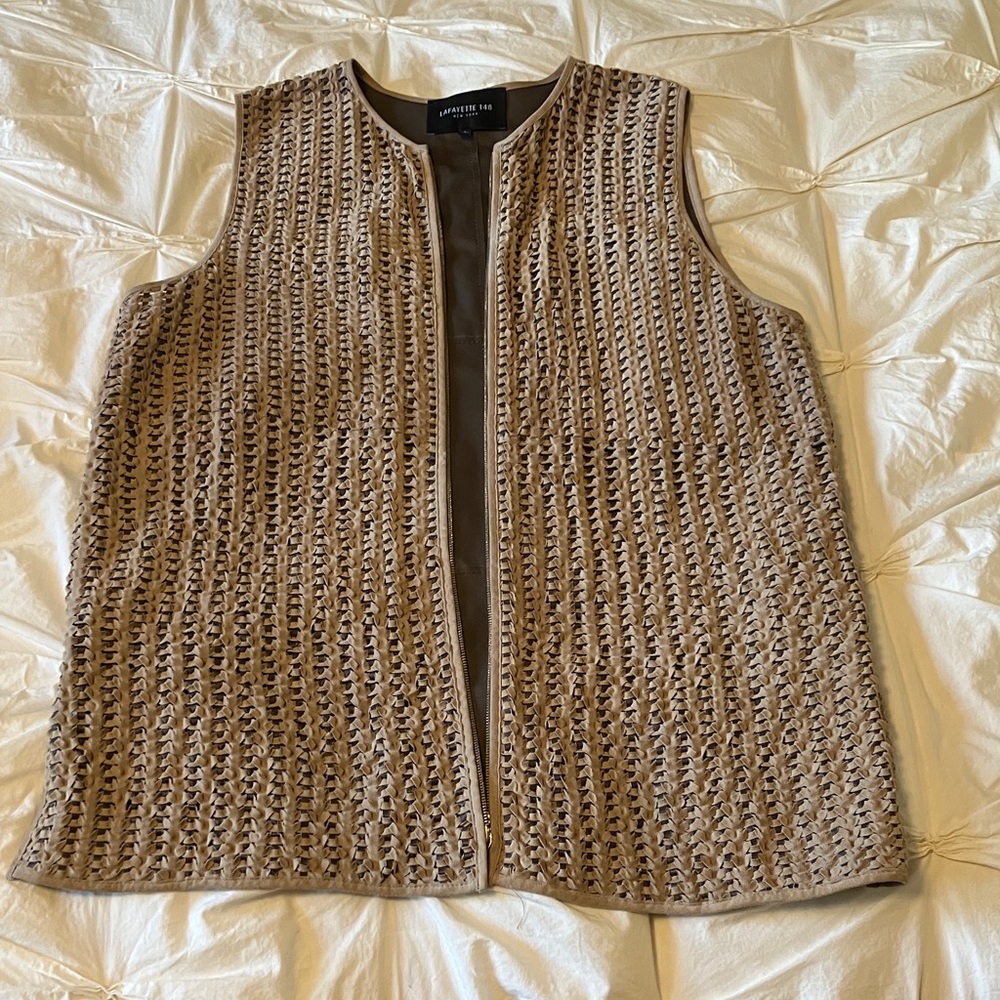 Lafayette 148 New York Suede Woven Beige Vest